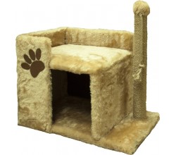 Дом для кошек прямоугольный маленький с лежанкой  и когтеточкой,мех одн.Зооник (470*330*500) Бежевый Э22246-1