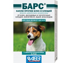 Капли на холку БАРС  для собак  2-10кг (1пип 1,4мл)