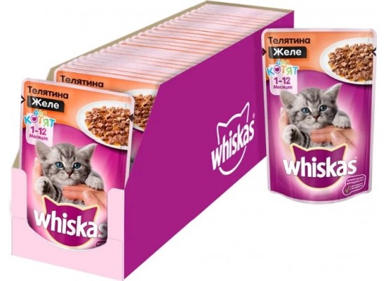 Влажный корм Whiskas для котят желе телятина 28шт 75г