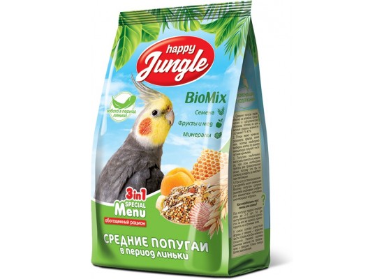 Корм Happy Jungle для средних попугаев во время линьки 500 г