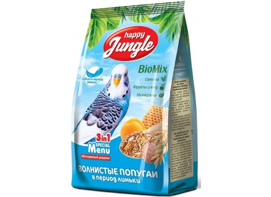 Happy Jungle для волнистых попугаев в период линьки 500 г