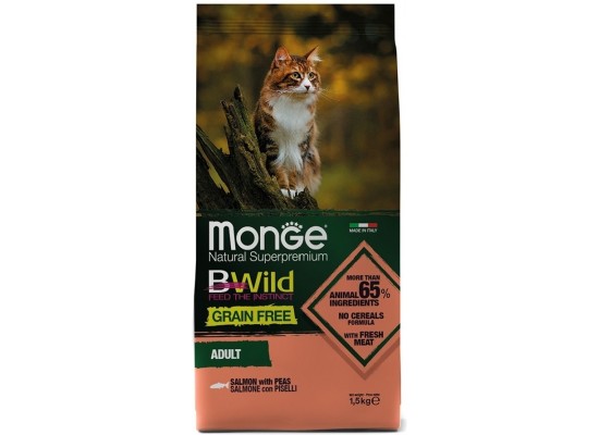 Monge Cat Bwild Grain Free для взрослых тунец и горох 1.5 кг