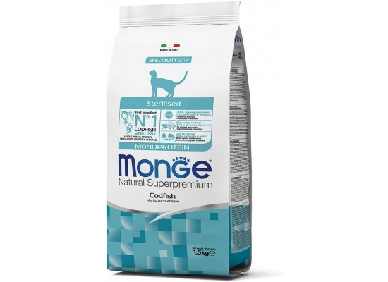 Корм Monge Cat Monoprotein Sterilised Merluzzo для стерилизованных треска 1.5 кг