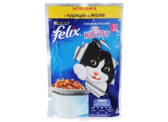 Felix влажный корм Феликс для котят с курицей в желе, 85 г.