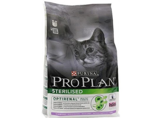 Корм для животных ПроПлан (ProPlan) Sterilised для кастрированных котов и стерилизованных кошек с индейкой (3 кг), с индейкой и рисом