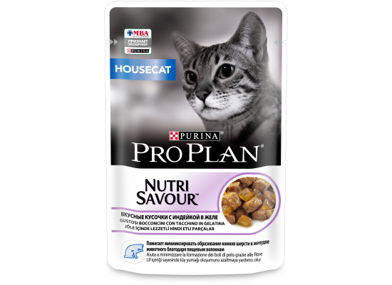 Влажный корм для кошек Pro Plan Nutrisavour Housecat, для живущих в помещении, с индейкой (кусочки в желе) 85 г